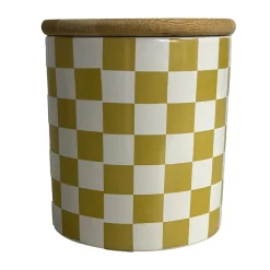 Bocal motif damier jaune et blanc avec couvercle Guy Levasseur