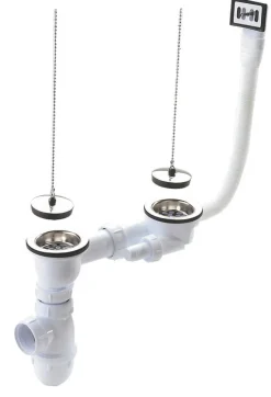 Bonde à bouchon avec chaînette pour évier grès et synthèses 2 bacs - C5907-VID.COMPLET AV SIPHON EV.GRES 2BACS