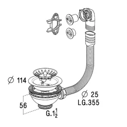 Bonde à panier avec trop plein, plateau chromé Diamètre 114 - Nicoll