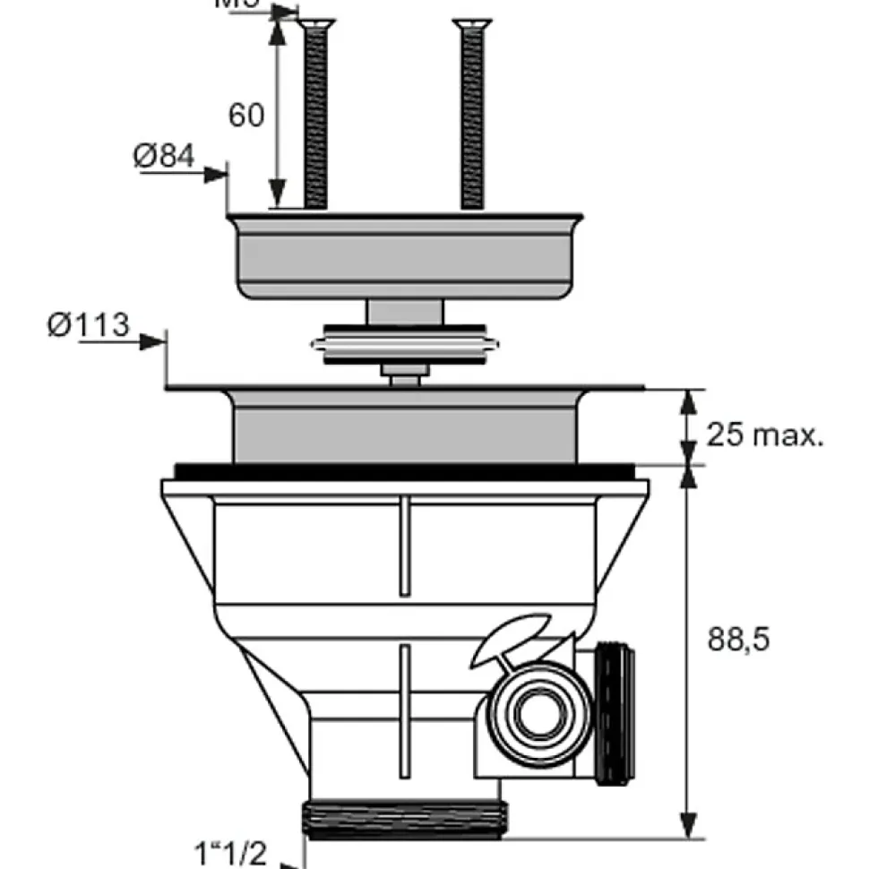 Bonde à panier pour évier - Valentin - Inox - Diamètre90 mm