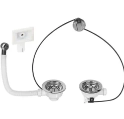 Bonde à panier pour évier 2 bacs - Chromé avec trop plein