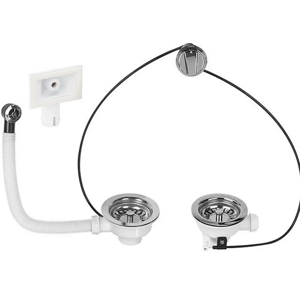 Bonde à panier pour évier 2 bacs - Chromé avec trop plein