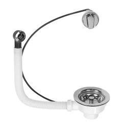 Bonde à panier pour évier 90mm avec trop-plein et commande à câble Wirquin