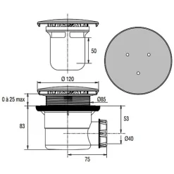 Bonde de douche - VALENTIN - 00 571500 000 00 - Chrome - 117mm - Sortie horizontale D90