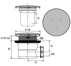 Bonde de douche - VALENTIN - 00 571500 000 00 - Chrome - 117mm - Sortie horizontale D90