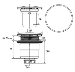 Bonde de receveur à capot métal rond 90mm pour douche D60 sortie horizontale - VALENTIN - 00 566000 000 00