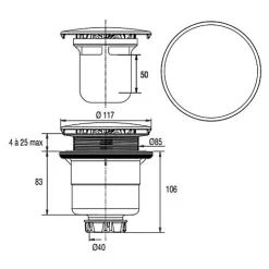Bonde de receveur à capot métal rond 90mm pour douche D60 sortie horizontale - VALENTIN - 00 566000 000 00