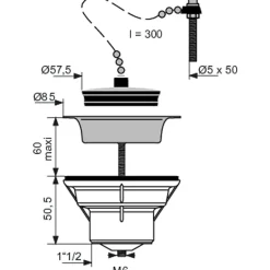 Bonde d'évier à bouchon-chaînette - Valentin - Inox - Diamètre60 mm