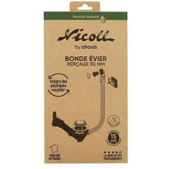 Bonde d'évier à panier - NICOLL - Diamètre90mm - Matières recyclées - Tubulure gain de place