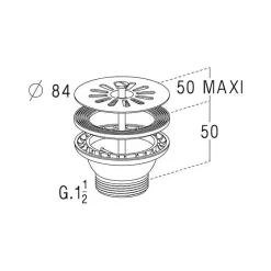 Bonde et vidage plastique à grille pour éviers et synthèse - Diamètre extérieur: 84 mm - Sortie: 1"1/2 - Perçage cuve: 60 mm - BL