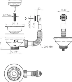 Bonde évier 1 cuve avec vidage manuel diamètre 90 mm couleur noir