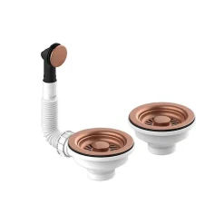 Bonde évier 2 cuves avec vidage manuel diamètre 90 mm couleur or rose