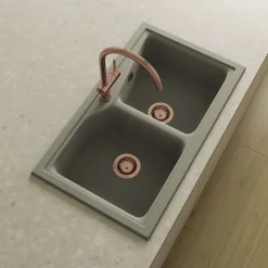 Bonde évier 2 cuves avec vidage manuel diamètre 90 mm couleur or rose