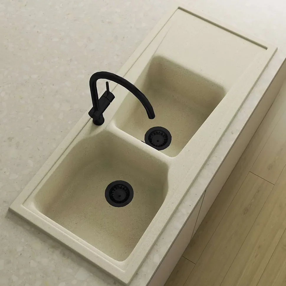 Bonde évier 2 cuves avec vidage manuel diamètre 90 mm couleur noir