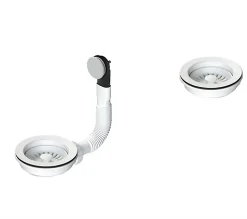 Bonde évier 2 cuves avec vidage manuel diamètre 90 mm couleur blanc