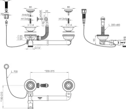 Bonde évier 2 cuves avec vidage automatique diamètre 90 mm couleur noir