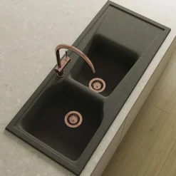 Bonde évier 2 cuves avec vidage automatique diamètre 90 mm couleur or rose