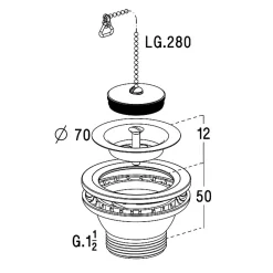 Bonde évier - NICOLL - Bouchon-chaînette - Débit 54L/min