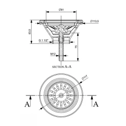 Bonde évier chromée pour évier sans trop plein