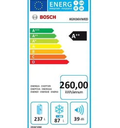 BOSCH Réfrigérateur combiné 326 litres (237+89) - KGN36VWED