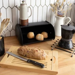 Boîte à pain couvercle coulissant noir mat