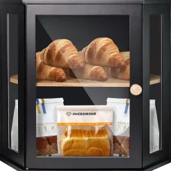 Boîte à pain double couche pour comptoir de cuisine noir