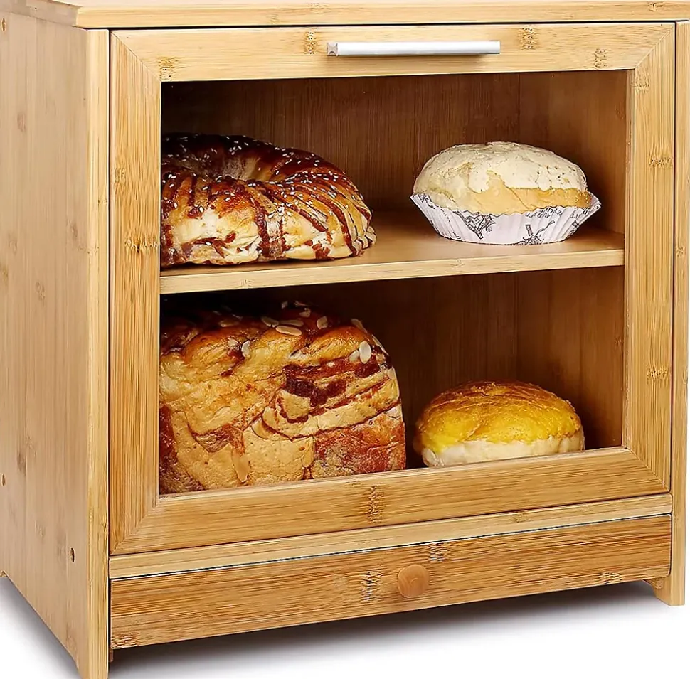 Boîte à Pain en Bambou 2 Couches 40 x 22 x 38 cm