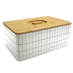 Boîte à pain quadrillée avec couvercle en bambou Bohémia Box & Beyond