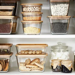 Boîte de conservation hermétique en verre avec couvercle en bambou 1,5L