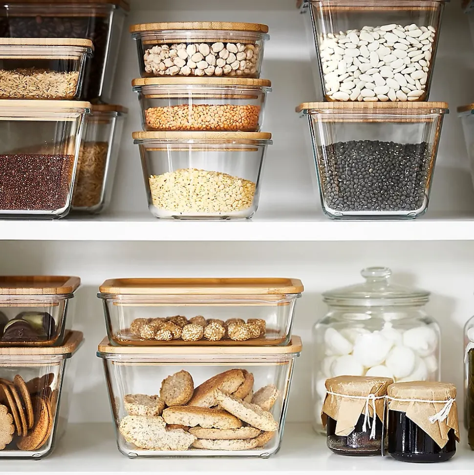 Boîte de conservation hermétique en verre avec couvercle en bambou 1,5L