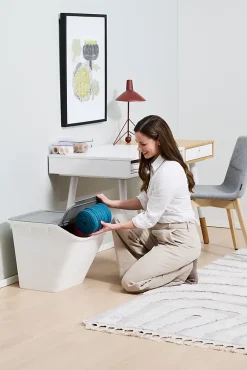 Boîte de rangement 51 L empilable SmartStore Collect Stack It Orthex P.55 cm blanc et gris