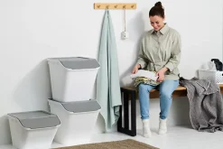 Boîte de rangement 51 L empilable SmartStore Collect Stack It Orthex P.55 cm blanc et gris