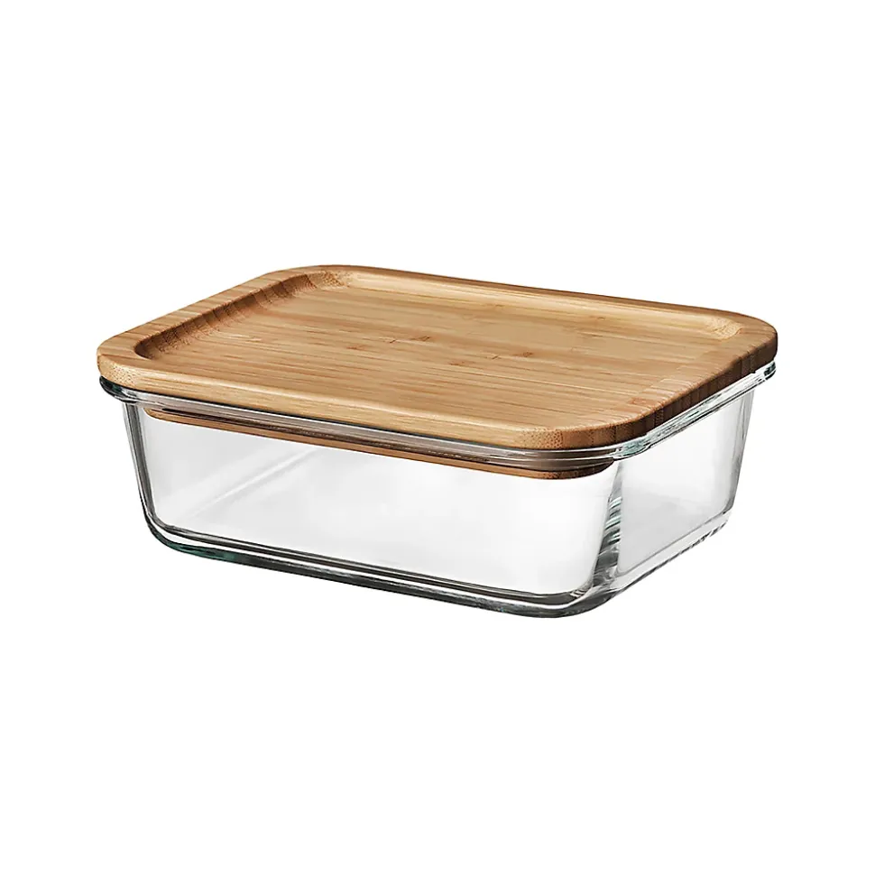 Boîte rectangulaire en verre avec couvercle hermétique en bambou 0,8 L
