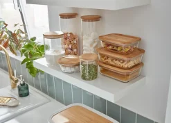 Boîte rectangulaire en verre avec couvercle hermétique en bambou 0,8 L