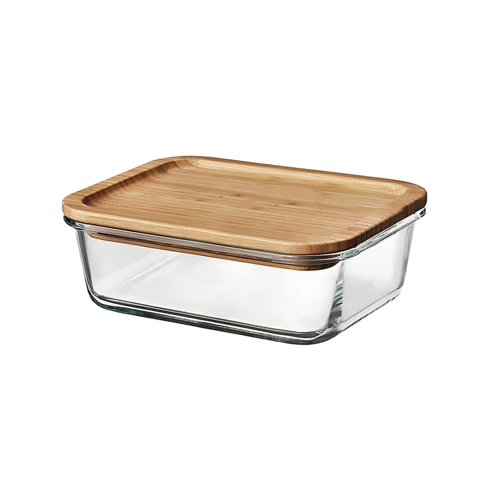 Boîte rectangulaire en verre avec couvercle hermétique en bambou 0,35 L