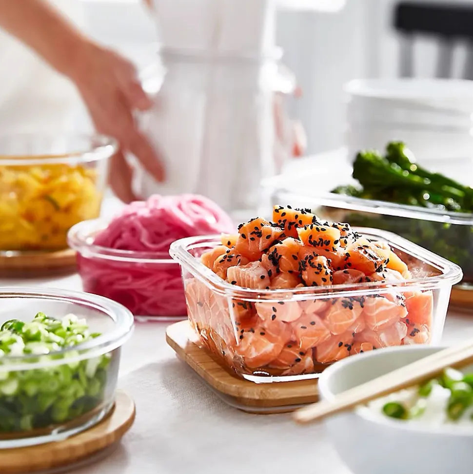 Boîte rectangulaire en verre avec couvercle hermétique en bambou 0,35 L