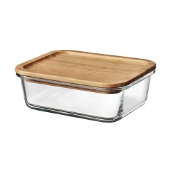 Boîte rectangulaire en verre avec couvercle hermétique en bambou 0,44 L