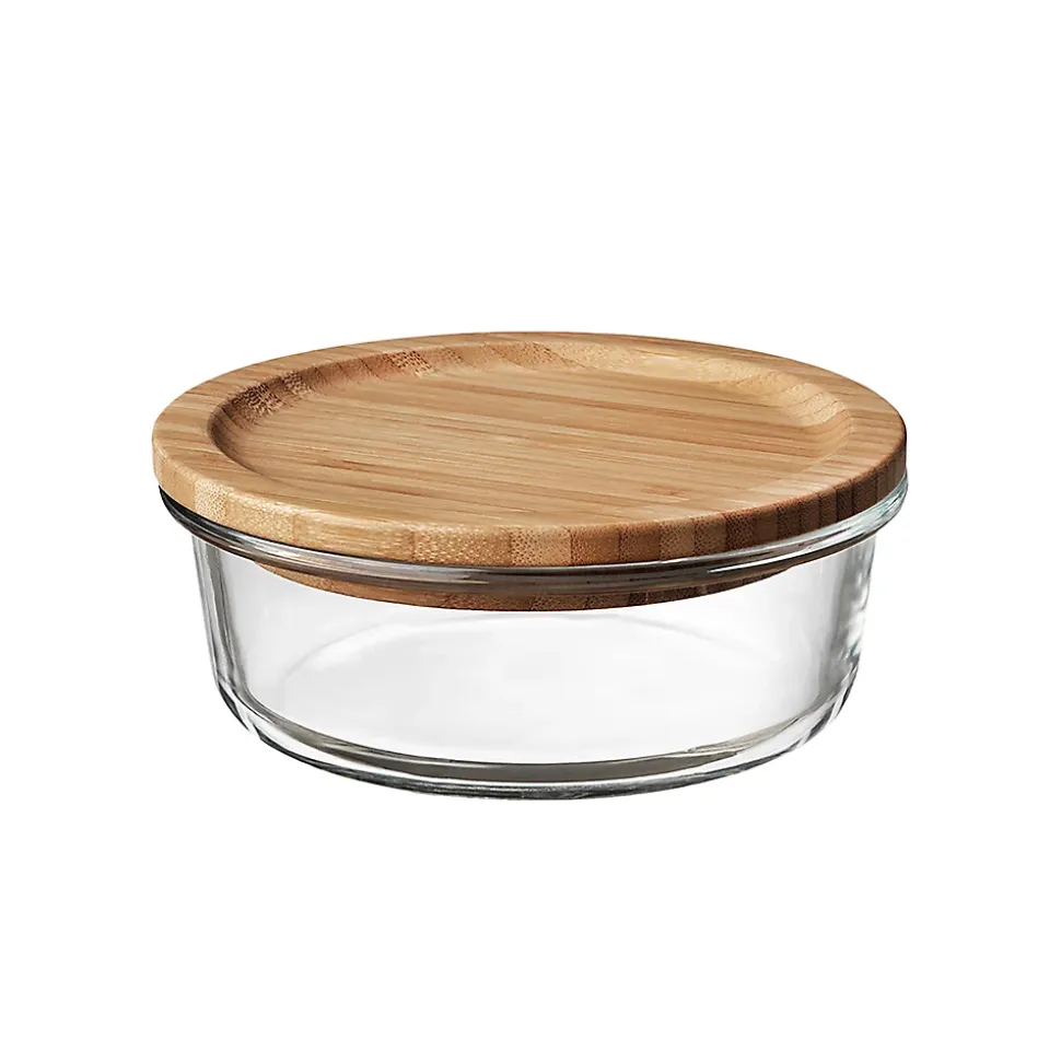 Boîte ronde en verre avec couvercle hermétique en bambou 0,42 L