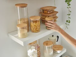 Boîte ronde en verre avec couvercle hermétique en bambou 0,42 L