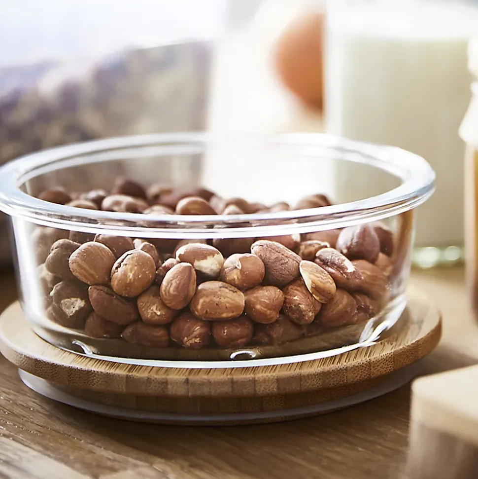 Boîte ronde en verre avec couvercle hermétique en bambou 0,42 L