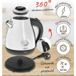 Bouilloire électrique Camry CR 1344 blanche avec thermomètre 1,7L