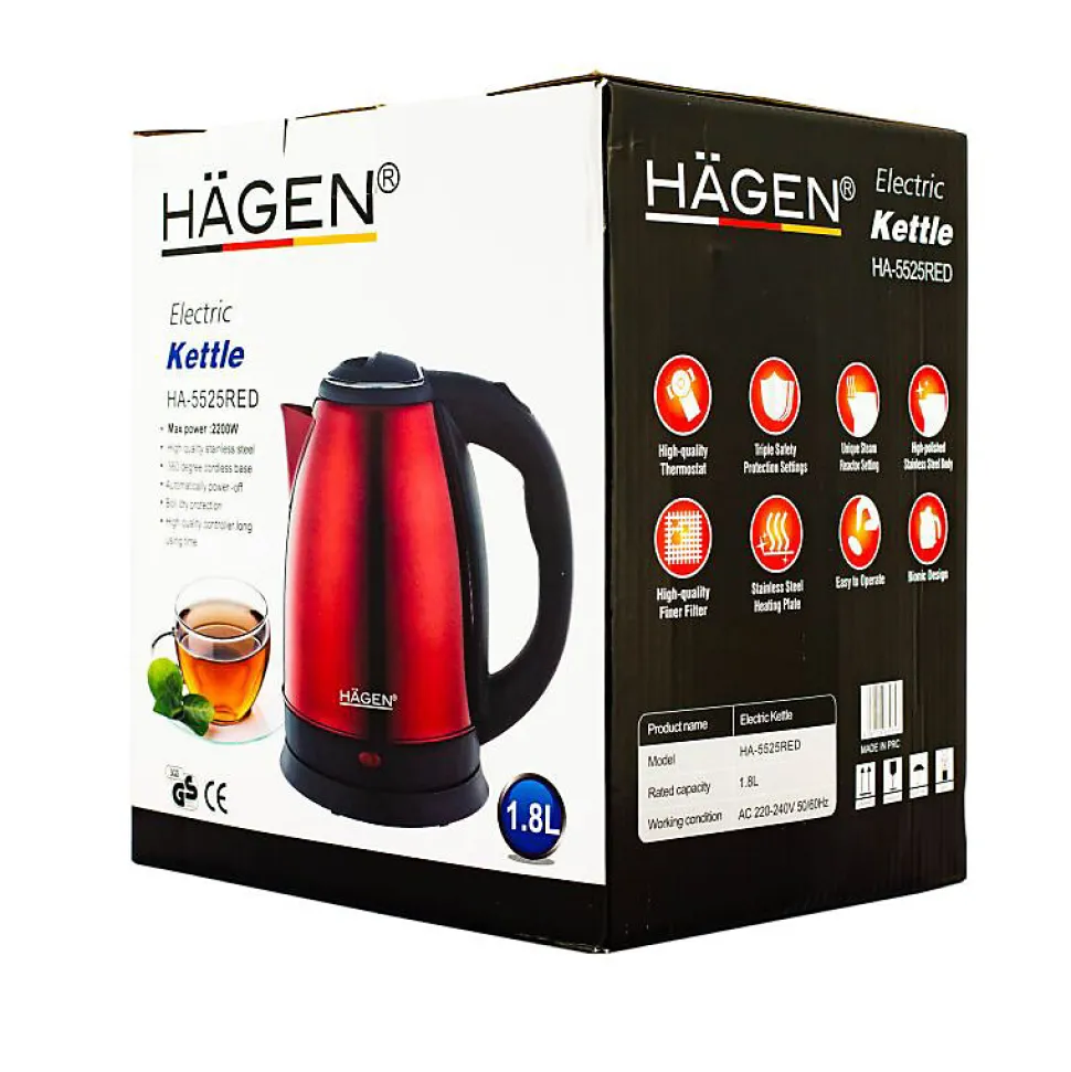 Bouilloire électrique 1.8L inox sans fil Rouge Hagen HA5525-RED