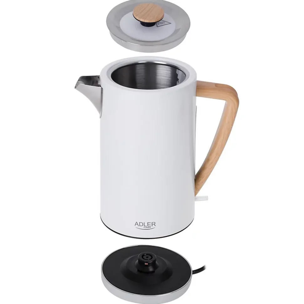Bouilloire électrique moderne Adler AD 1347W de 1,7 litre - en Métal, coloris Blanc