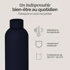 Bouteille, gourde isotherme chaud ou froid en acier inoxydable, réutilisable - 750 ml - Gris anthracite - Vivezen