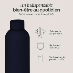 Bouteille, gourde isotherme chaud ou froid en acier inoxydable, réutilisable - 500 ml - Gris anthracite - Vivezen
