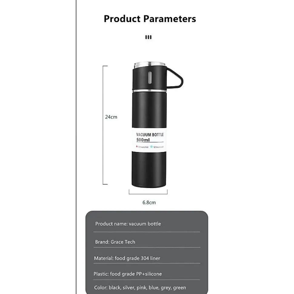 Bouteille isotherme en acier inoxydable 500ml Herzberg HG04210-BLK