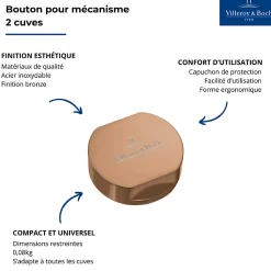 Bouton pour mécanisme 2 cuves, VILLEROY & BOCH en acier inoxydable finition bronze