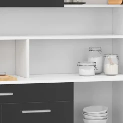Buffet de cuisine 120 CM CINA 6 portes + tiroir blanc et gris brillant
