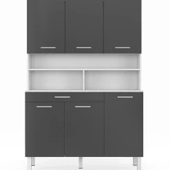 Buffet de cuisine 120 CM CINA 6 portes + tiroir blanc et gris brillant