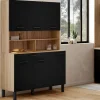 Buffet de cuisine 120 CM CINA 6 portes + tiroir façon hêtre et noir